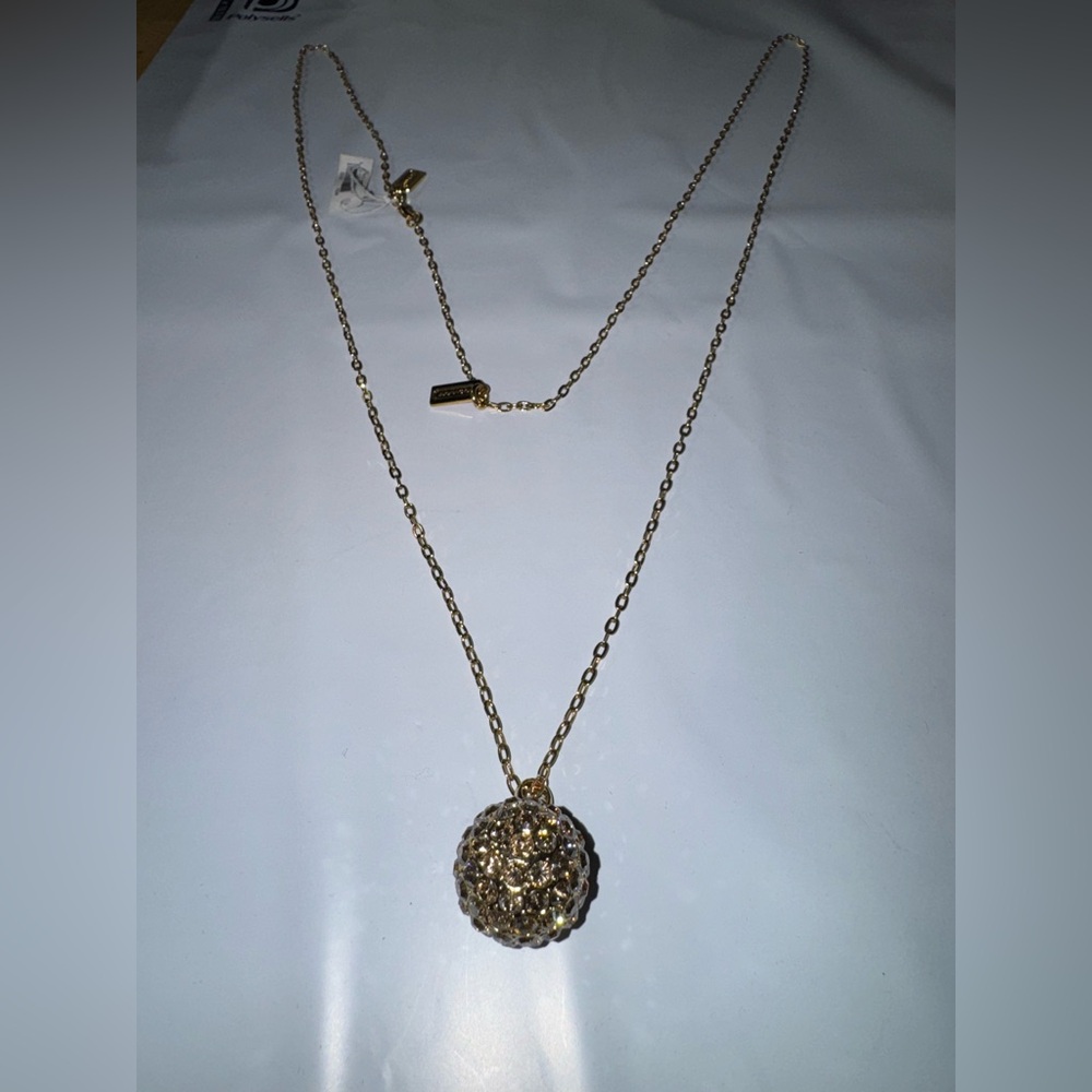Gold-Tone Chain Necklace With Rhinestone Ball Pendant By Coach